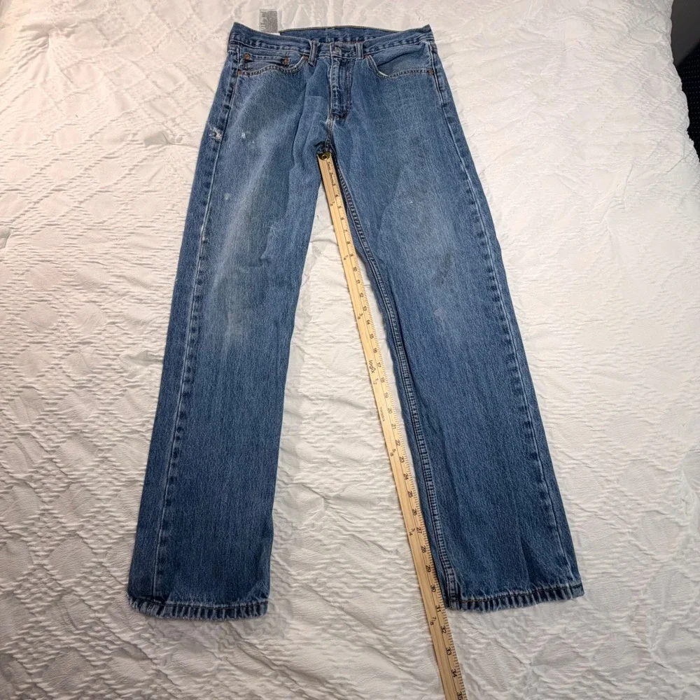 Levis 505 Regular Fit Straight Leg Jeans Mens 36x34 Blue Denim Distressed